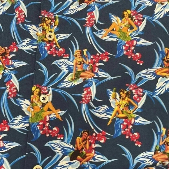 [M]Stenstroms Flimline Hawaiian Floral Girl Blue Cotton L/S Button  Up Shirt - Picture 2 of 6